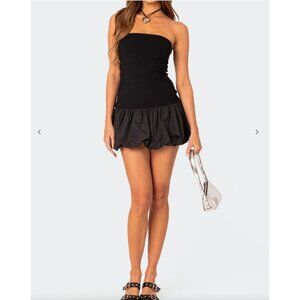 NEW Edikted Black Bubble Skirt Ribbed Mini dress NWT - Size S